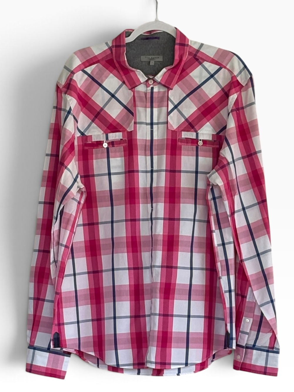 Ted Baker London Pink Plaid Long-Sleeve Button-Down Shirt Size 7 (3X)